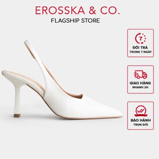  Erosska - Giày cao gót dáng Slingback mũi nhọn màu trắng cao 8cm - EH041 