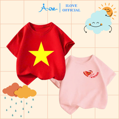 [MỚI] Áo thun cộc tay cờ đỏ sao vàng Việt Nam hiệu AORE, Áo phông in cờ Việt Nam cho bé chất cotton bé trai, gái 9-36kg