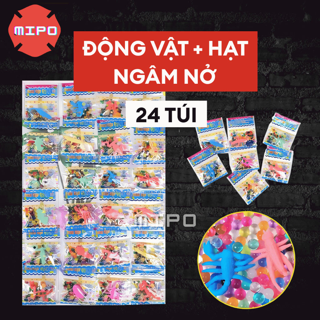Combo 24 túi động vật kèm hạt nở ngâm nở trong nước đáng yêu - hạt nở vật lý - MIPO Shop