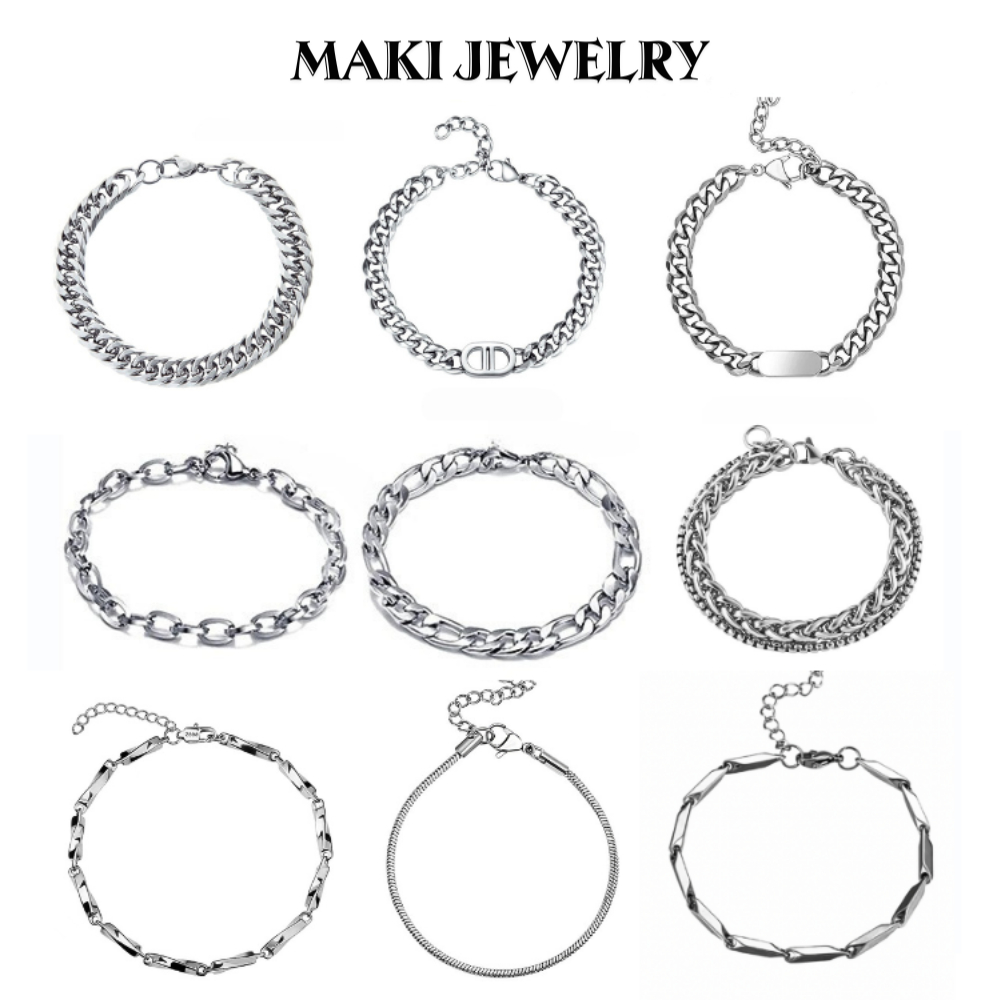 Vòng Tay Maki Jewely Mạ Bạc Phong cách Hàn Quốc Đơn Giản Thời Trang Y2K Cá Tính Nhiều Mẫu Tùy Chon - Lắc Tay Trơn