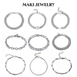 Vòng Tay Maki Jewely Mạ Bạc Phong cách Hàn Quốc Đơn Giản Thời Trang Y2K Cá Tính Nhiều Mẫu Tùy Chon - Lắc Tay Trơn