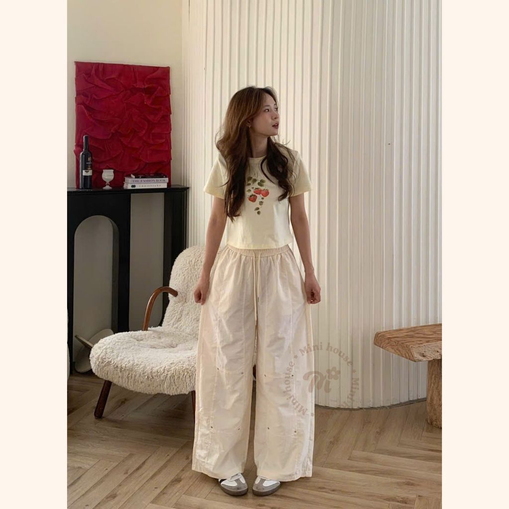 𝐌𝐢𝐧𝐢 𝐇𝐨𝐮𝐬𝐞 - Quần ống rộng vải gió nhăn thoáng mát mùa hè phối cạp chun năng động basic 3 MÀU | BigBuy360 - bigbuy360.vn