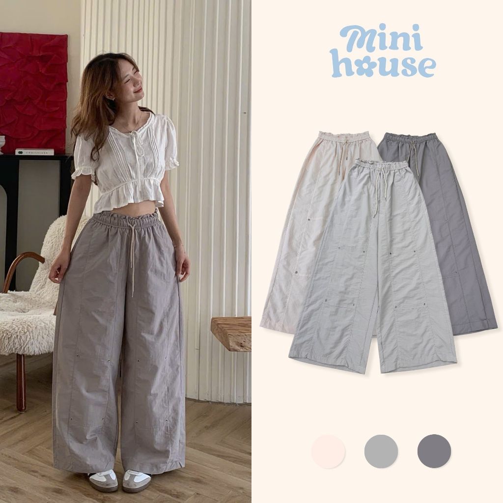 𝐌𝐢𝐧𝐢 𝐇𝐨𝐮𝐬𝐞 - Quần ống rộng vải gió nhăn thoáng mát mùa hè phối cạp chun năng động basic 3 MÀU | BigBuy360 - bigbuy360.vn