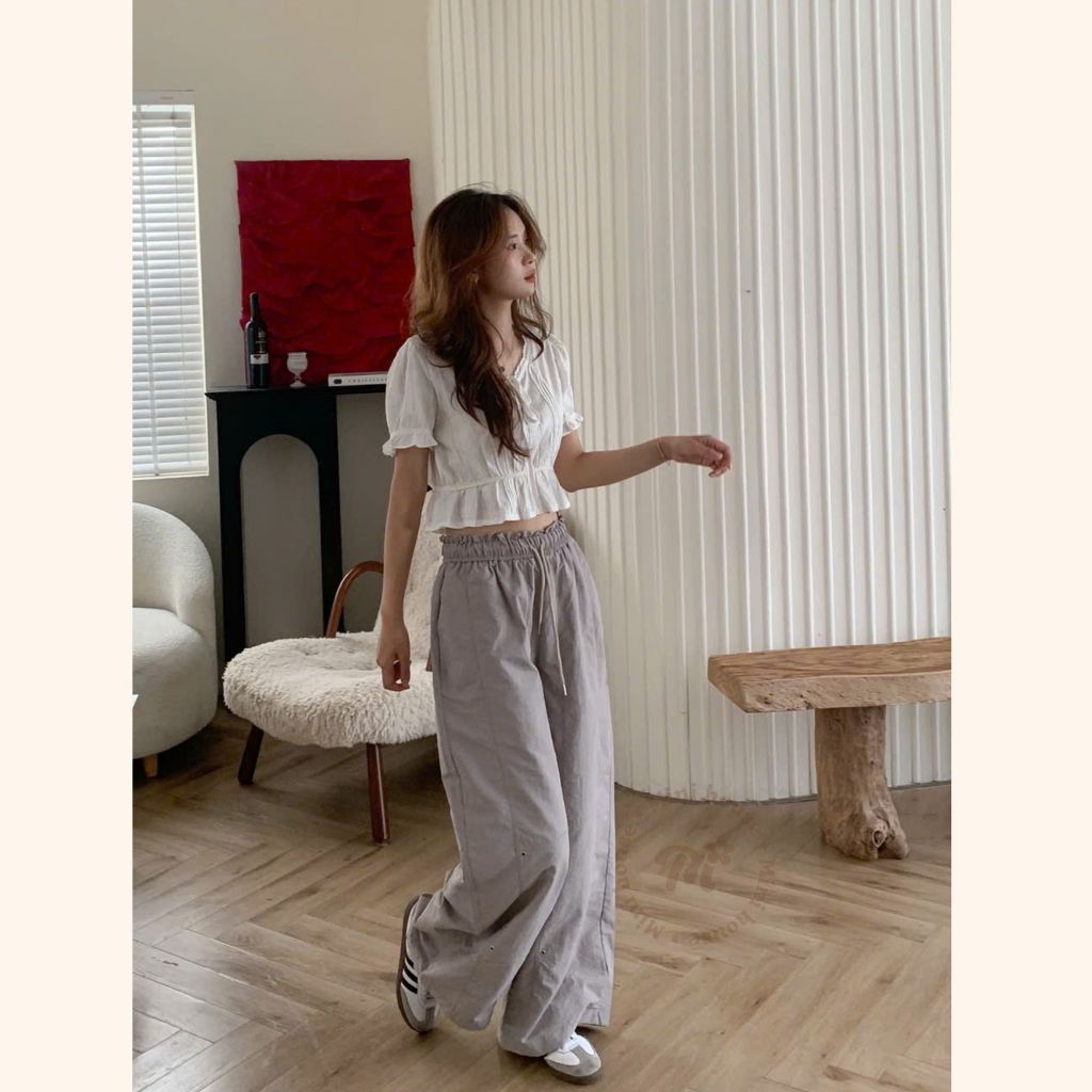 𝐌𝐢𝐧𝐢 𝐇𝐨𝐮𝐬𝐞 - Quần ống rộng vải gió nhăn thoáng mát mùa hè phối cạp chun năng động basic 3 MÀU | BigBuy360 - bigbuy360.vn