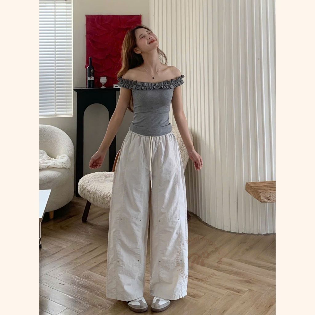 𝐌𝐢𝐧𝐢 𝐇𝐨𝐮𝐬𝐞 - Quần ống rộng vải gió nhăn thoáng mát mùa hè phối cạp chun năng động basic 3 MÀU | BigBuy360 - bigbuy360.vn