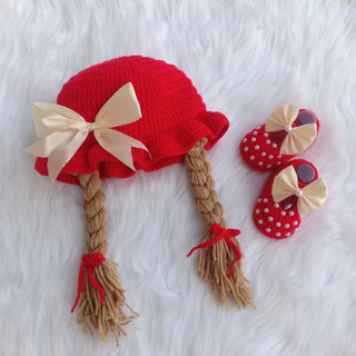 Set nón và giày len cho bé gái - Dương liễu handmade