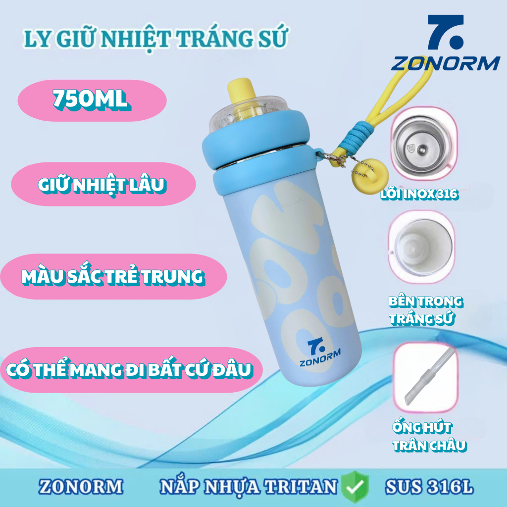 ZONORM Ly Bình Giữ Nhiệt Cao Cấp Inox 316 Ống Hút To, Ống Hút Trà Sữa Chất Liệu Tritan An Toàn 750ML | BigBuy360 - bigbuy360.vn