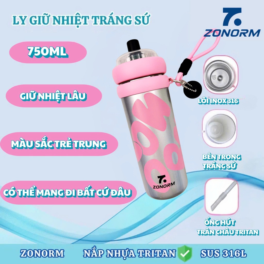 ZONORM Ly Bình Giữ Nhiệt Cao Cấp Inox 316 Ống Hút To, Ống Hút Trà Sữa Chất Liệu Tritan An Toàn 750ML | BigBuy360 - bigbuy360.vn