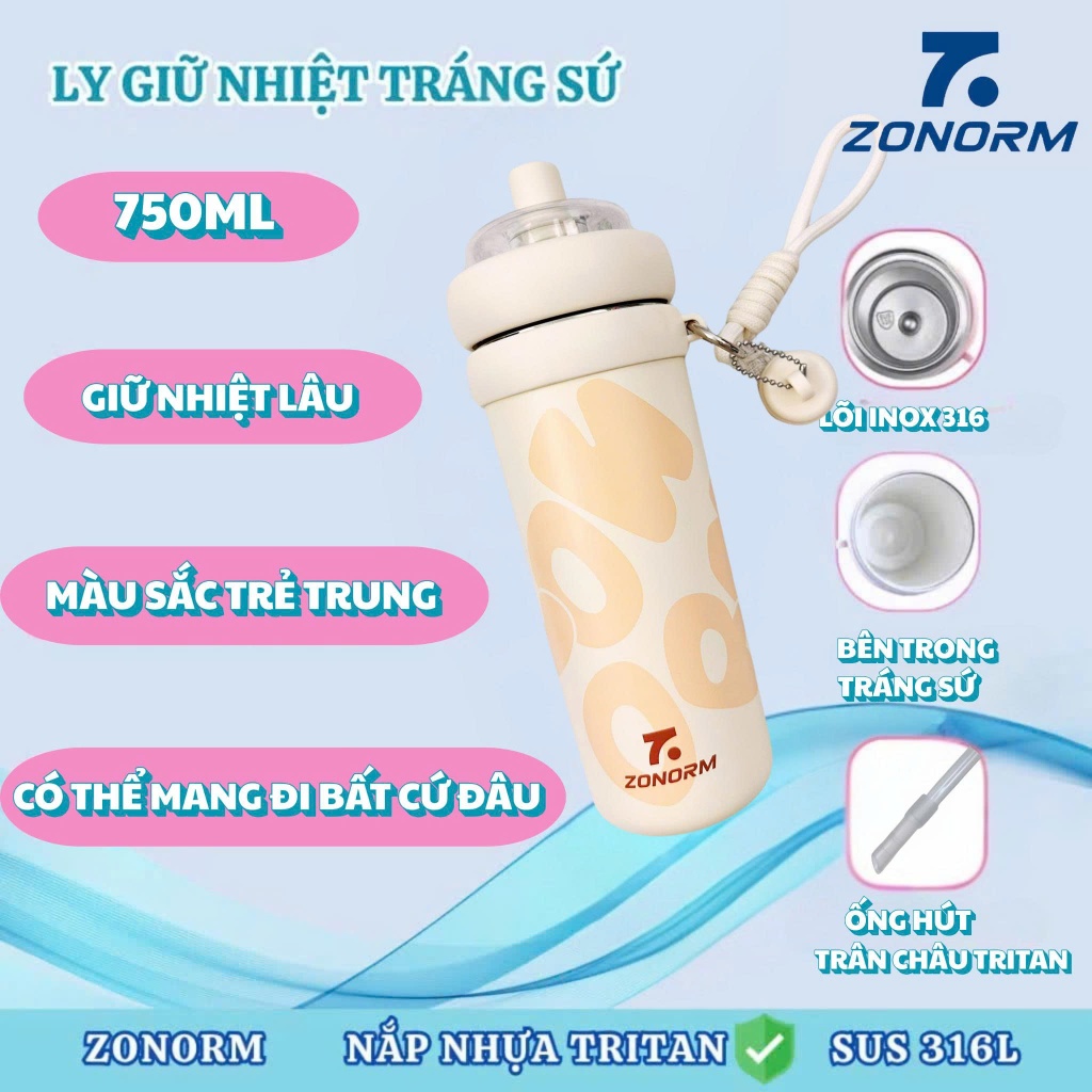 ZONORM Ly Bình Giữ Nhiệt Cao Cấp Inox 316 Ống Hút To, Ống Hút Trà Sữa Chất Liệu Tritan An Toàn 750ML | BigBuy360 - bigbuy360.vn