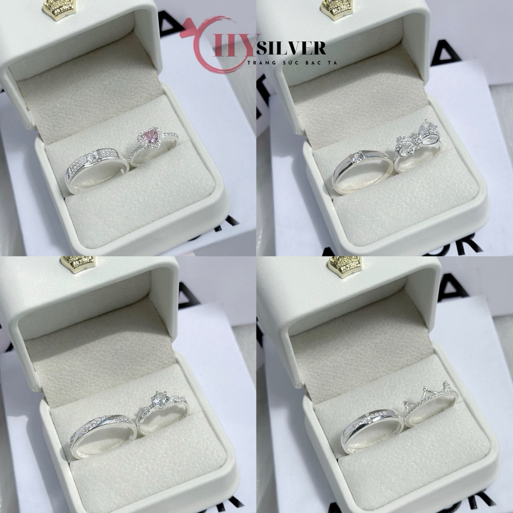 (Kèm hộp da như ảnh) Tổng hợp các mẫu nhẫn đôi Chy Silver full box như ảnh bạc thật