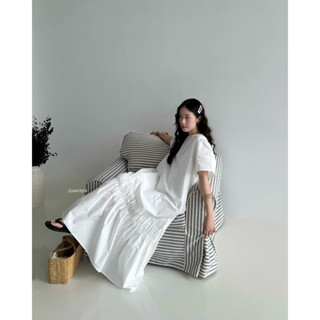 DEW.Y Dress  | mir.byhi | Đầm cotton Hàn dáng dài tay bồng hở lưng giọt nước