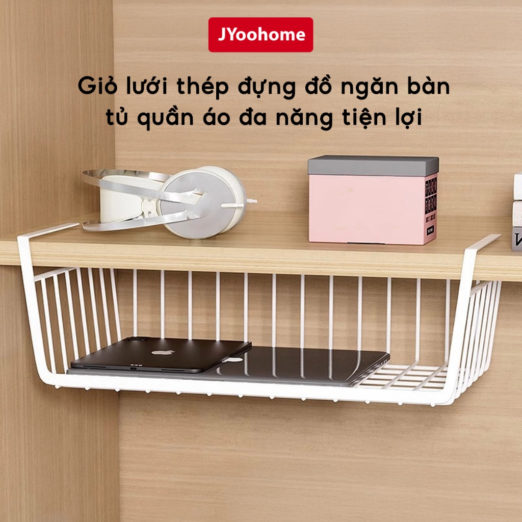  Khay Lưới Sắt Treo Tủ Đựng Đồ Cài Dưới Kệ Bàn Làm Việc Tủ Quần Áo JYoohome Tiện Lợi Kệ Gọn Gàng 