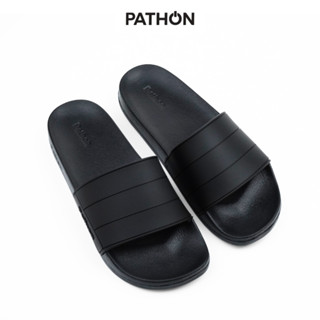 SD80 Dép nam nữ quai ngang slipper Pathon PVC và đế IP đen quai đen kẻ 3 sọc SD80