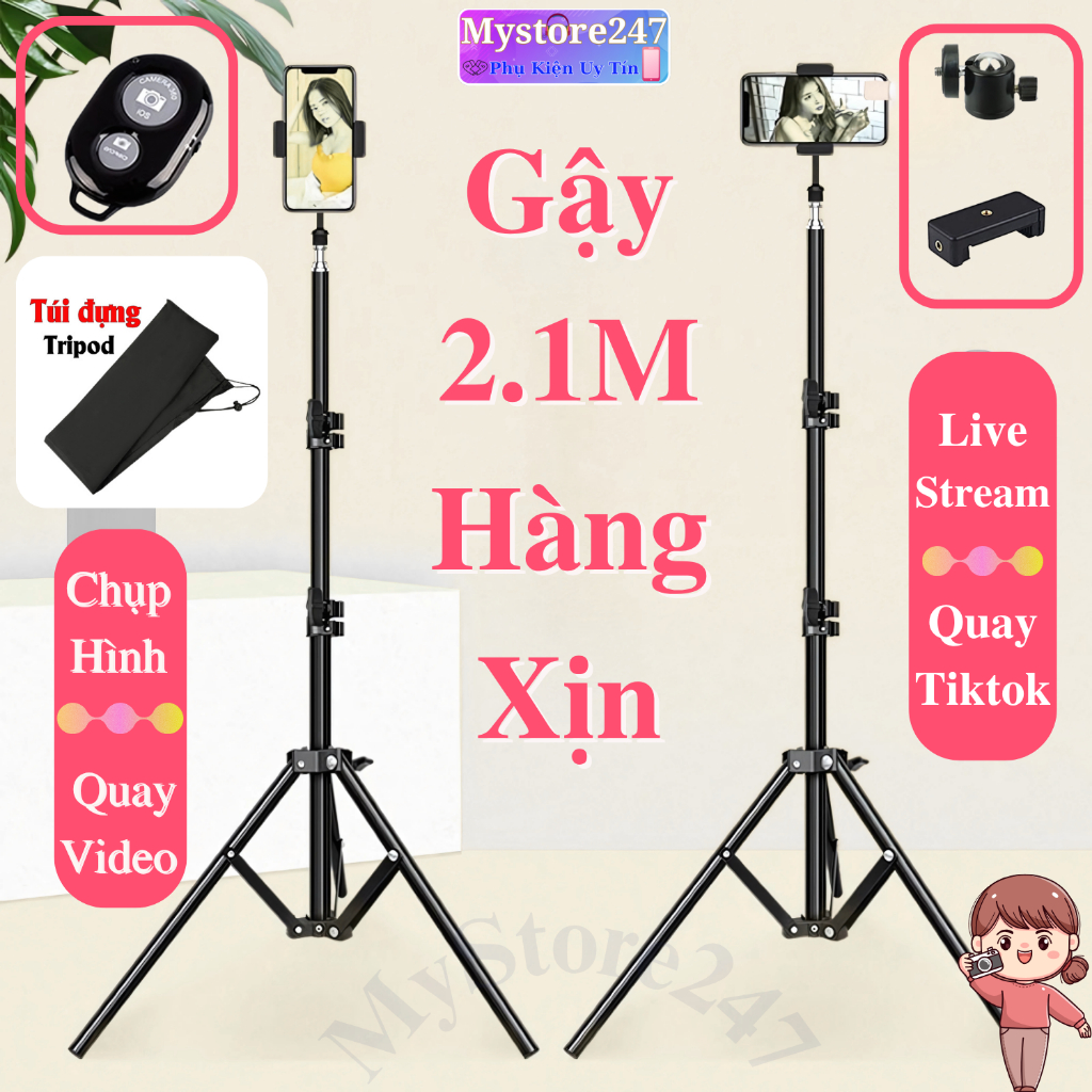 Gậy Livestream, Giá Đỡ Chụp Hình 3 Chân Cao 2.1M, Chắc Chắn, Siêu Bền Bỉ 2M1, Tiện Dụng Mang Đim
