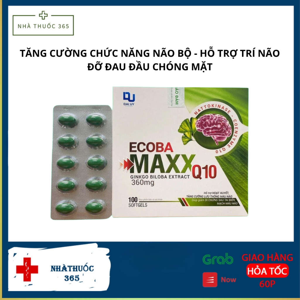 Viên uống ECOBA MAXX Q10 hộp 100 viên Ginkgo Biloba Extract 360mg Hỗ trợ hoạt huyết, tăng cường lưu 