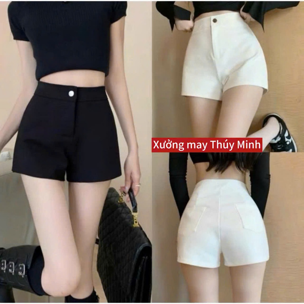 Quần Short Nữ Cạp Cao Chất Umi Co Giãn Cúc Cài Khóa Giữa MA038