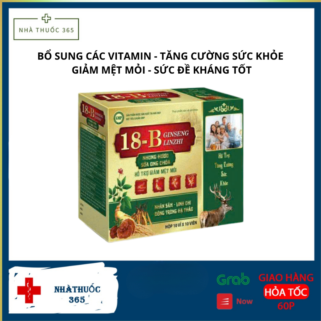 Viên Uống Vitamin 18B Ginseng Linzhi Chi Tăng Cường Sức Khỏe, Bổ Não, Bổ Thần Kinh Hộp 100 Viên chữ 