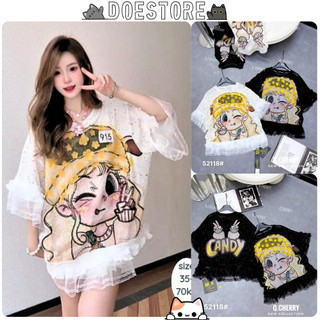 Áo phông dáng rộng in hình cô gái CANDY ren siu hot, áo from rộng hàng QC loại đẹp