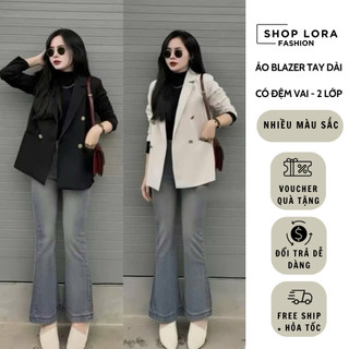 Áo blazer nữ 2 lớp, áo vest dài tay 4 cúc cao cấp có 3 màu đen/nâu/be phong cách hàn quốc - Thời trang SHOPLORA MS0043