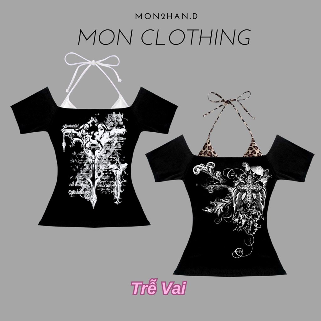 TRỄ VAI Y2K MÀU ĐEN TRỄ 2 BÊN - Y2K Off Shoulder Top 💿