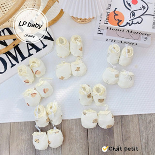  Gói Bao Tay và Bao Chân Cho Bé Sơ Sinh Có Dây Rút Chống Tuột Vải Petit Mềm Co Dãn 4C  In Hình Đáng Yêu 