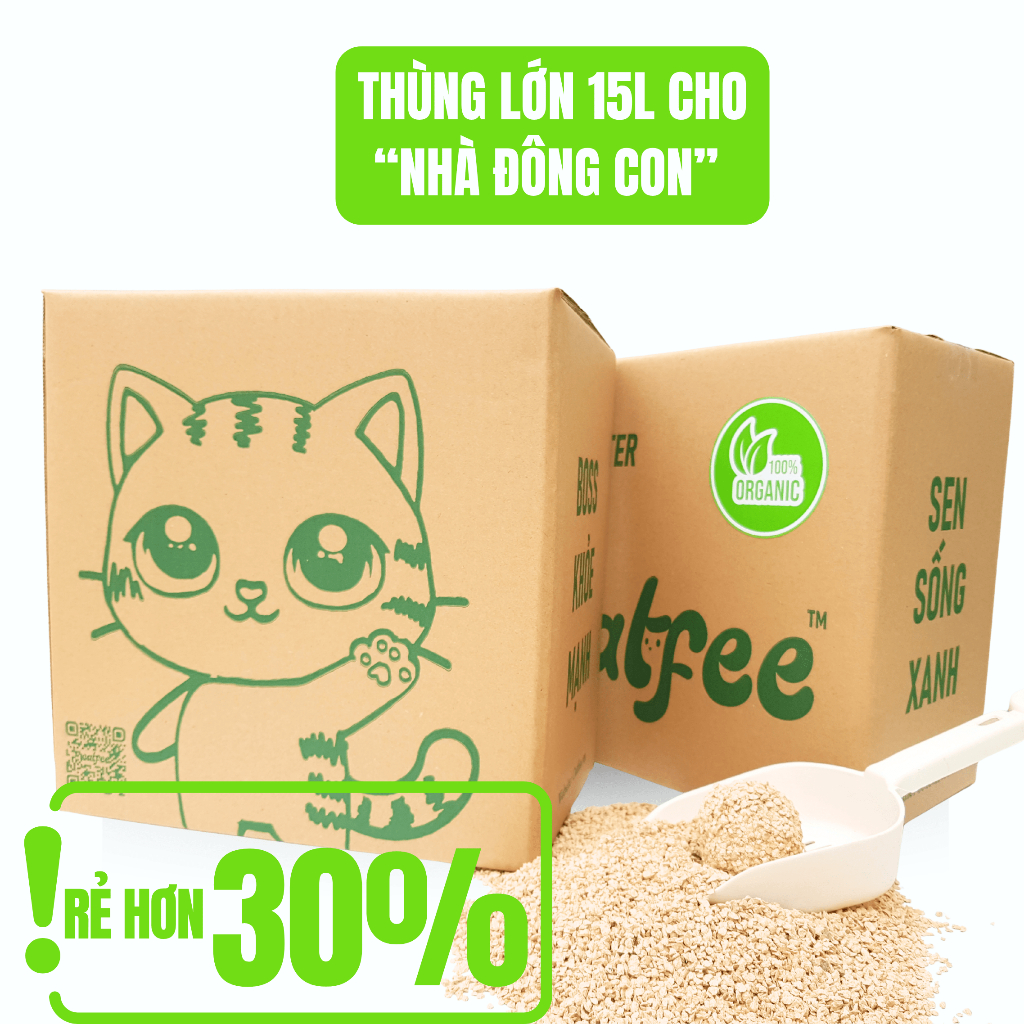  Cát mèo hữu cơ CatfeeTM - Cát vệ sinh cho mèo - Cát Gỗ Thùng 15L TIẾT KIỆM 