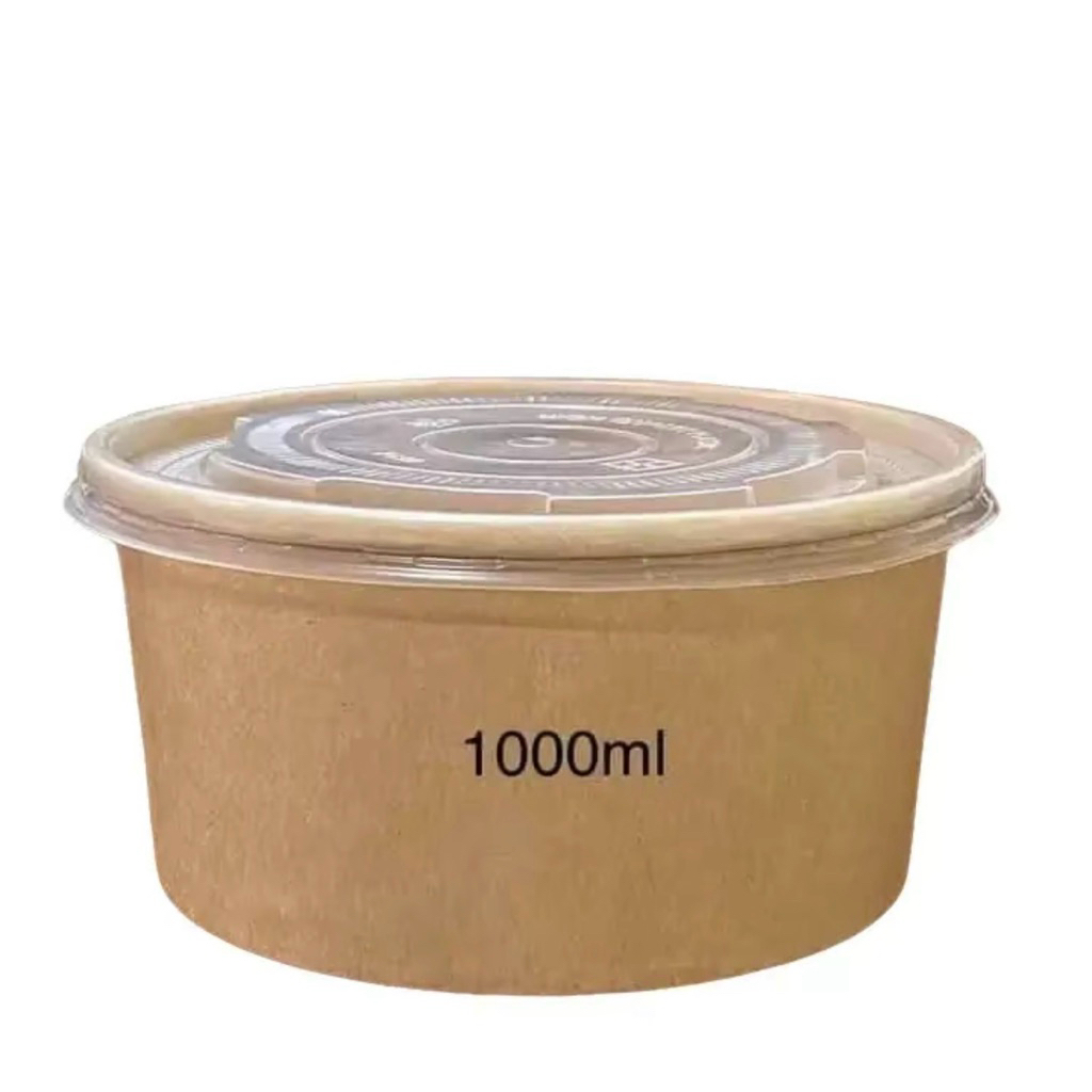 Combo 100 tô giấy Kraft tô giấy nâu 1000ml kèm nắp PP chịu nhiệt tốt