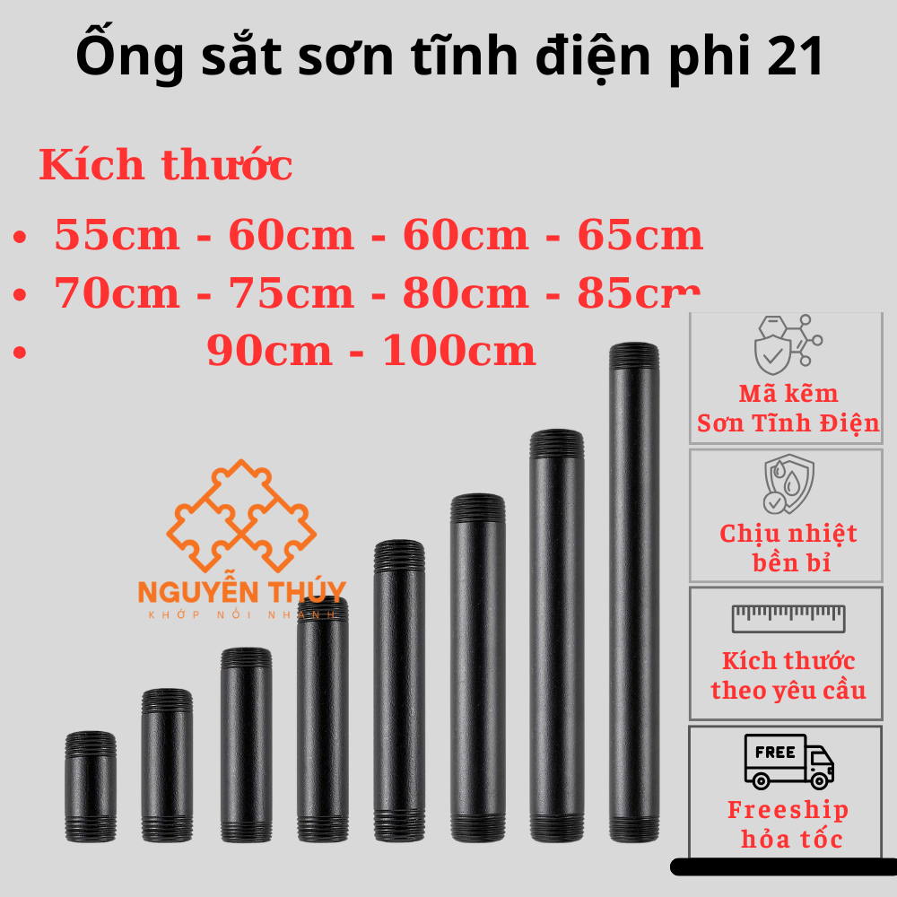 Ống Sắt Tròn Ren Ngoài Mạ Kẽm Sơn Tĩnh Điện Phi 21(Dn15) khớp nối nhanh nguyễn thúy