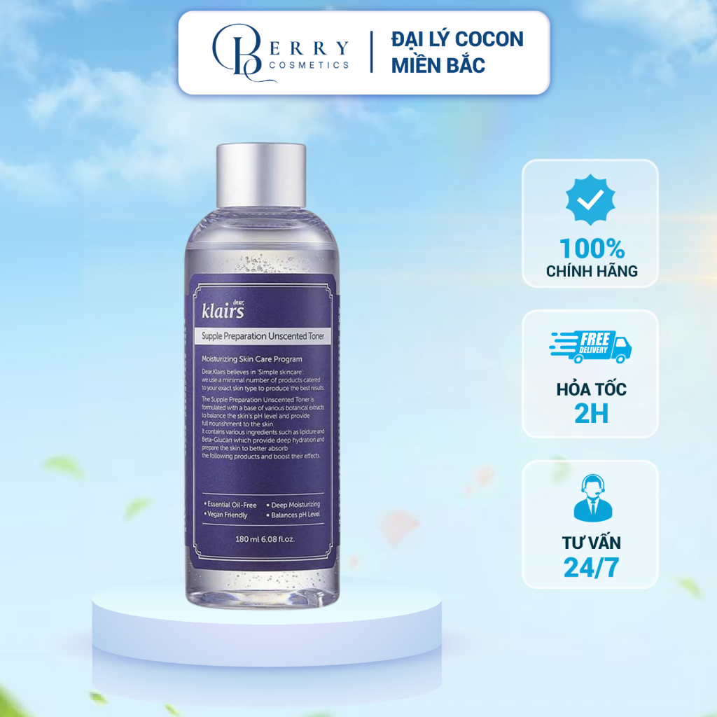 Nước Hoa Hồng Không Mùi Dưỡng Ẩm Và Làm Mềm Da Dear Klairs Supple Preparation Unscented Toner 180ml
