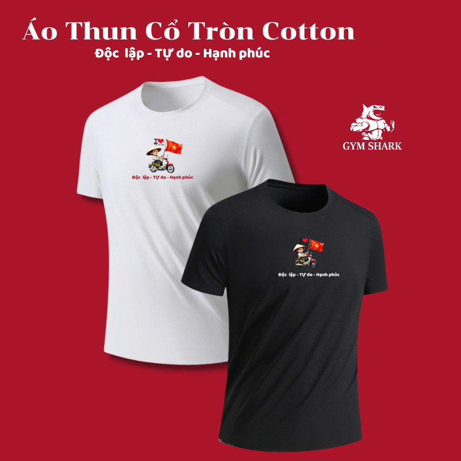 Áo Thun Cổ Tròn Cotton [ Độc lập - Tự do - Hạnh phúc ] Nam Nữ Thoáng Mát GymShark