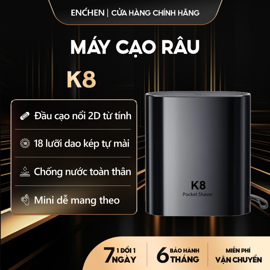 Máy cạo râu Enchen K8 đầu cạo 2D chống nước, 18 lưỡi dao tự mài, pin dùng đến 60 ngày - BH 12 tháng
