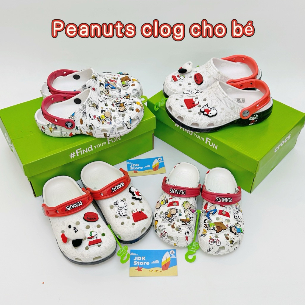 |JDK STORE-Có sẵn| Dép Cr Trẻ Em Peanuts Snoopy Classic
