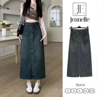 Chân váy jean nữ dài chữ a xẻ sau váy bò cạp cao dáng dài tôn dáng mùa thu đông hottrend 2024 V16 Jeanelle Store