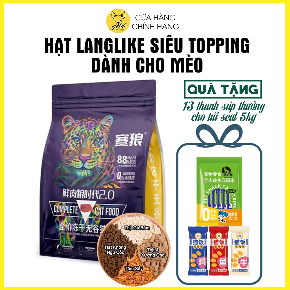 [5KG] Hạt cho mèo LANGLIKE siêu topping, đạm 40%, Hạt LANGLIKE không độn ngũ cốc, 20% topping