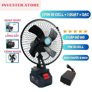 Quạt Tích Điện Pin 10Cell có tuốc năng xoay 120 độ Dùng Liên Tục 4-6H, Quạt Makita Để Bàn 2 Cấp Độ Gió Siêu Mát