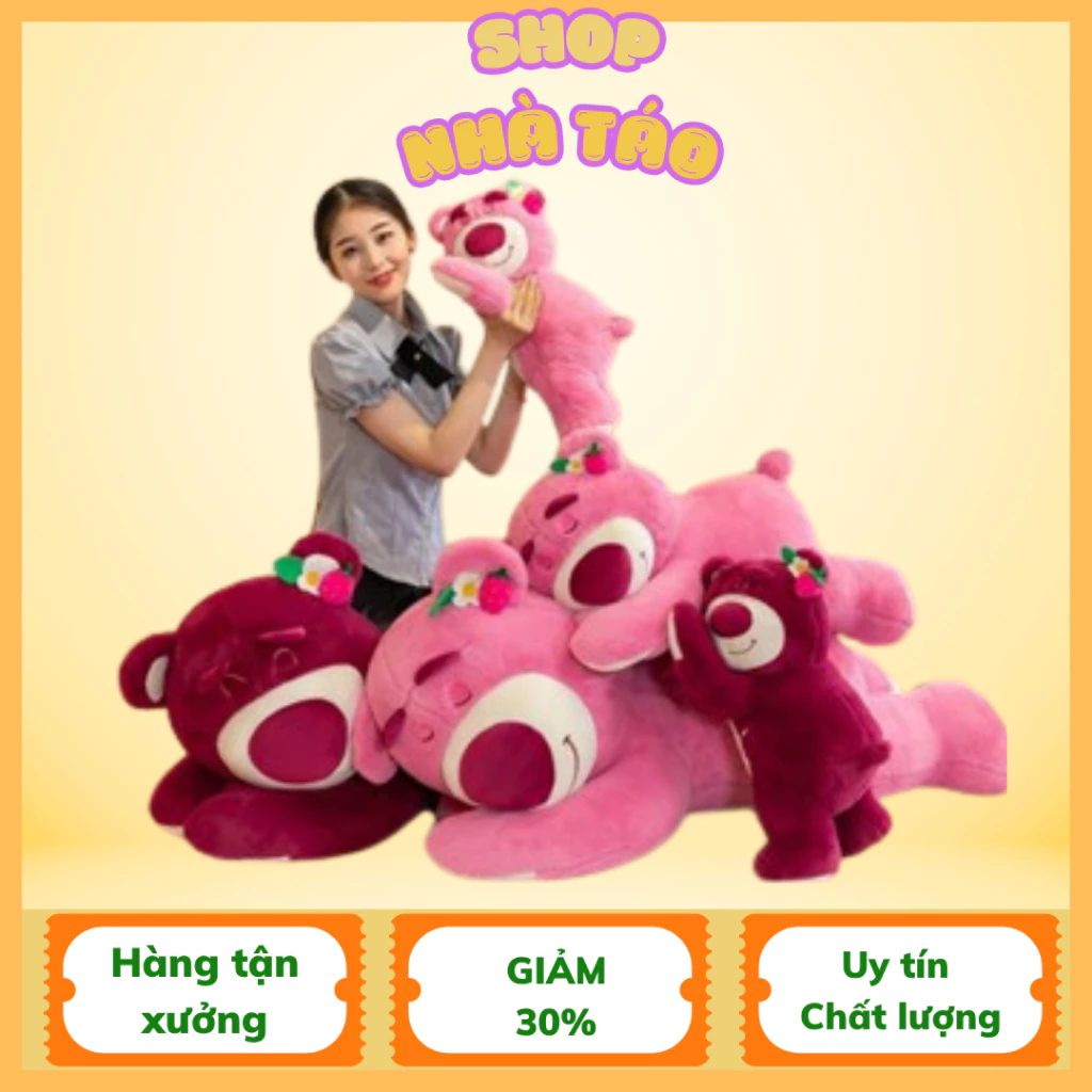 Gấu Bông Gấu Lotso Dâu, Gấu Dâu Gấu Lotso Nằm Ngủ Dễ Thương