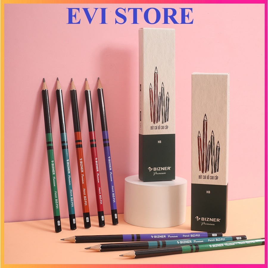 Hộp 10 bút chì gỗ cao cấp Bizner BIZ-P01 / BIZ-P02 - Bút chì Thiên Long cao cấp P01 / P02