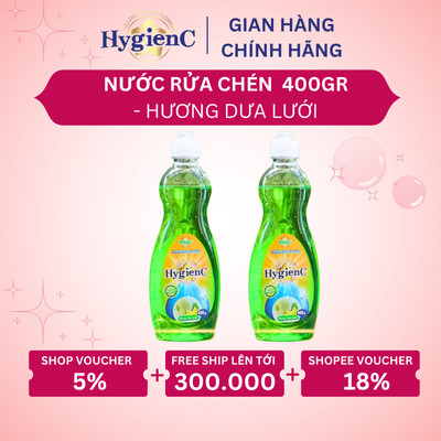 [NEW] Chai Nước Rửa Chén HygienC Plus Hương Dưa Lưới 400 Gram/ Chai - Làm Sạch Vết Dầu Mỡ