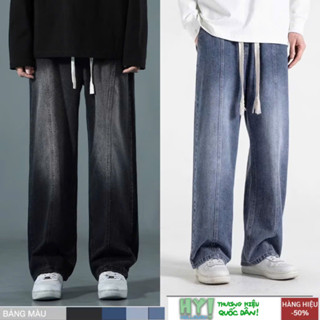 Quần jean nam chun ĐƯỜNG GÂN ống suông rộng HELLOYOU, quần bò CAP CHUN WASH ĐEN XÁM SMOKE V1 chất dày dặn 2024