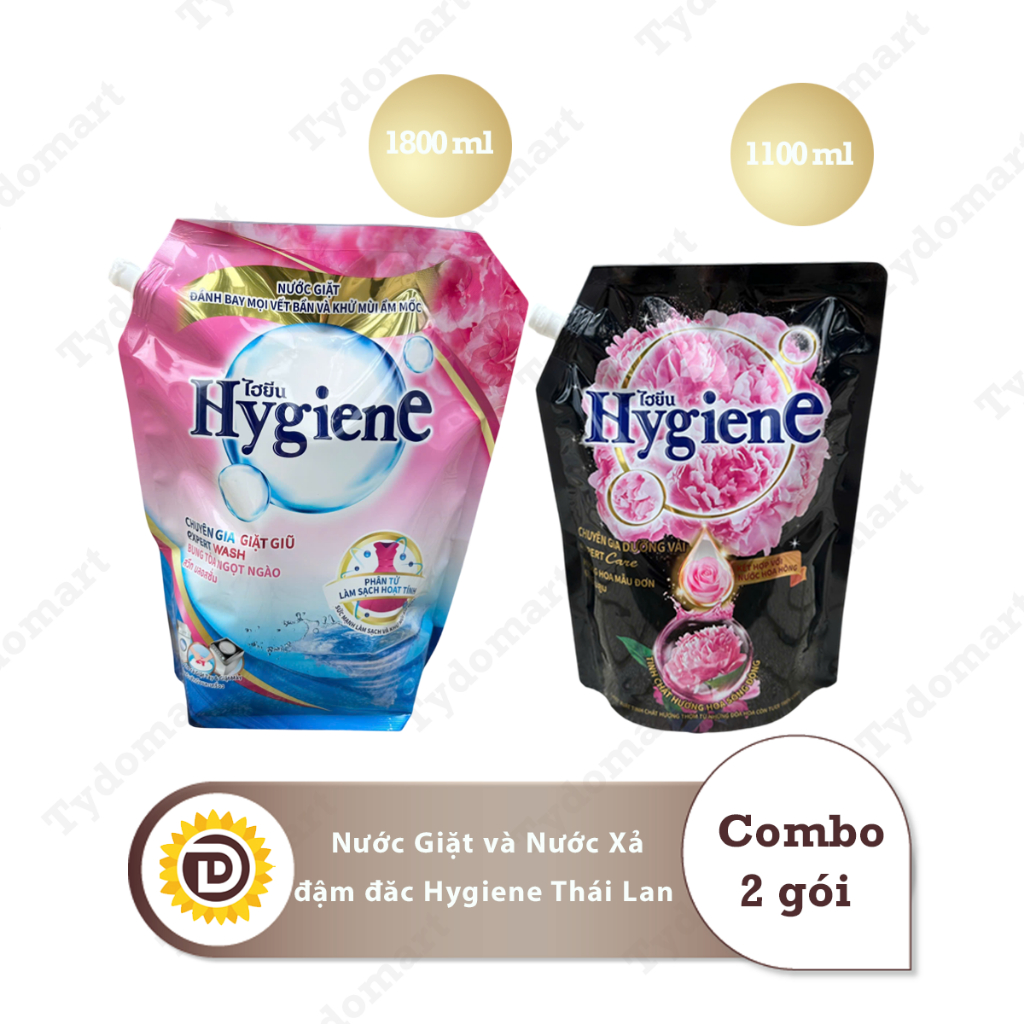 (Combo Giặt Xả Hygiene) 1 Túi Nước Giặt Màu Hồng 1800ml và 1 Túi Nước Xả 1100-1300ml Màu Tuỳ Chọn