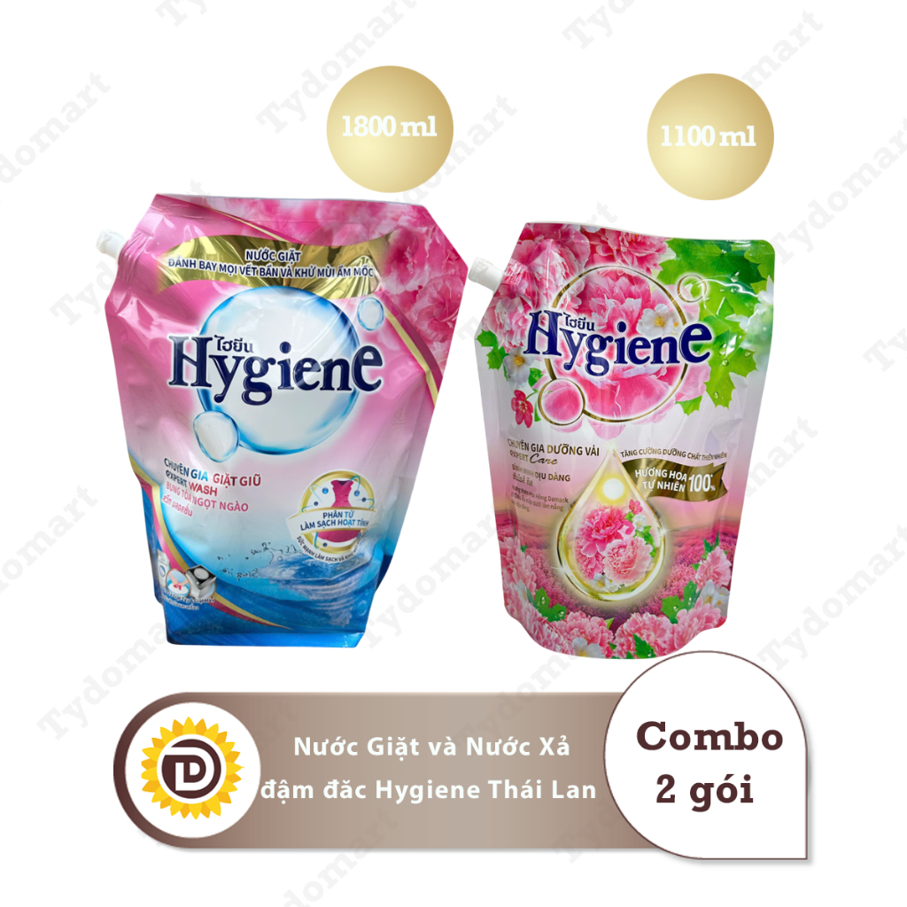 (Combo Giặt Xả Hygiene) 1 Túi Nước Giặt Màu Hồng 1800ml và 1 Túi Nước Xả 1100-1300ml Màu Tuỳ Chọn | BigBuy360 - bigbuy360.vn