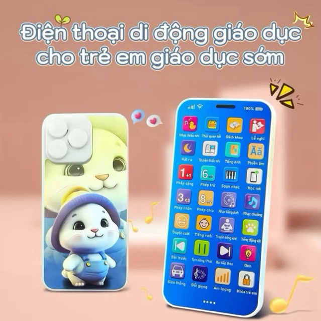 Đồ chơi điện thoại phát nhạc Tiếng Việt có đèn kèm Sạc Type-C mô phỏng cảm ứng
