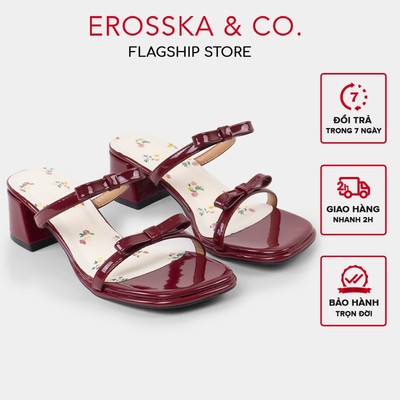 Erosska - Guốc nữ cao gót mũi hở họa tiết hoa nhí năng động màu đỏ - EM148