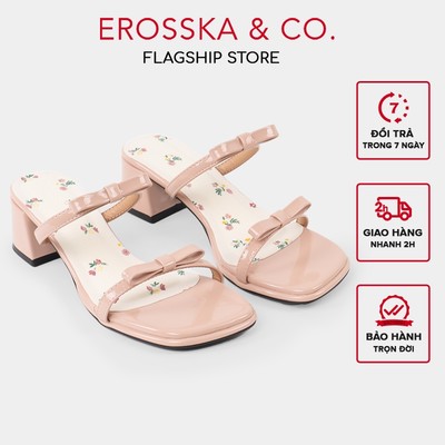 Erosska - Guốc nữ cao gót mũi hở họa tiết hoa nhí năng động màu kem - EM148