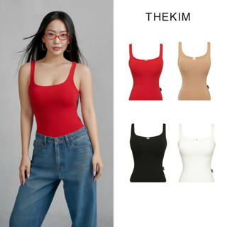 THEKIM Áo thun 2 dây bản to cổ U ( có mút ngực) , áo thun hai dây quai to dáng dài sơ vin T229