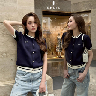 [MỞ BÁN] Áo len cộc tay thêu nơ phối cúc cổ tròn len lông thỏ mùa hè cao cấp ALC05 DELIZ