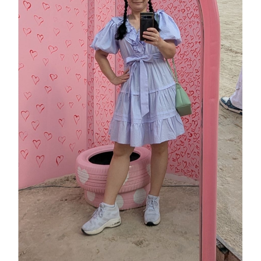 Đầm Xoè Cổ V,  Viền Bèo, Hai Tầng, Tay Phồng Hiệu Vero Moda