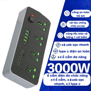 Ổ cắm điện đa năng cổng USB TypeC thông minh công tắc an toàn chống cháy nổ dây dài 2m tốt hơn ổ điện xiaomi