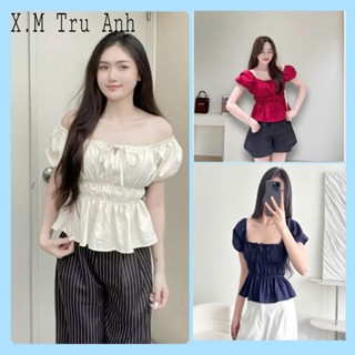 Áo Babydoll Linen Xinh Tay Phồng Có Thắt Nơ Chiết Eo Tinh Tế Tiểu Thư