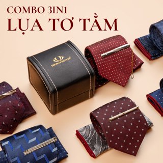  Combo Quà Tặng 3 Món Cà Vạt Lụa Tơ Tằm Và Kẹp Cà Vạt Khăn Túi Áo Vest Cao Cấp - Thomas Nguyen 